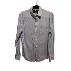 Buttercloth Men's Regular Icy Cotton Striped Button Up Shirt Gray Black Medium
